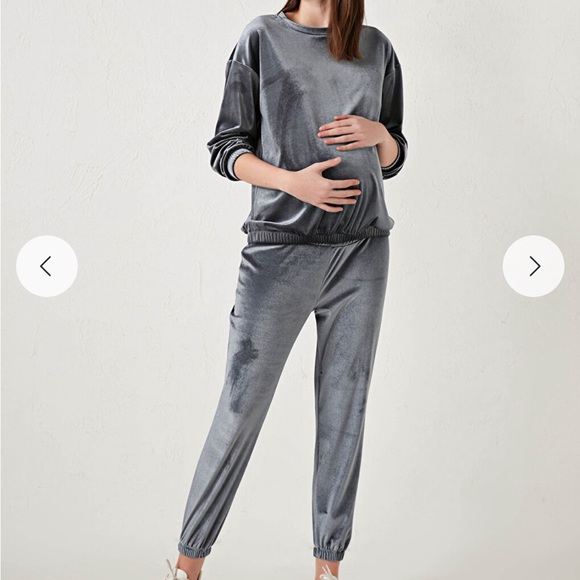 LCW Maternity Shiny Gray Velvet Maternity Sweatshirt & Sweatpants Small - Picture 8 of 15